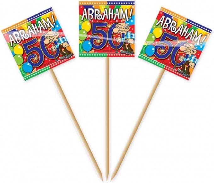 Cocktailprikkers Abraham - 50 jaar- 100x stuks - Leeftijd Feestartikelen en tafel versiering