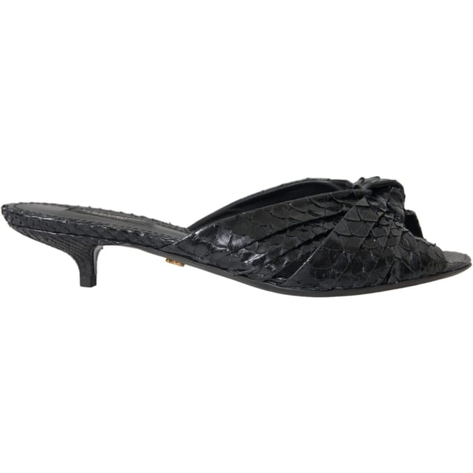 Dolce & Gabbana Zwarte Exotische Leren Hakken Slides Schoenen