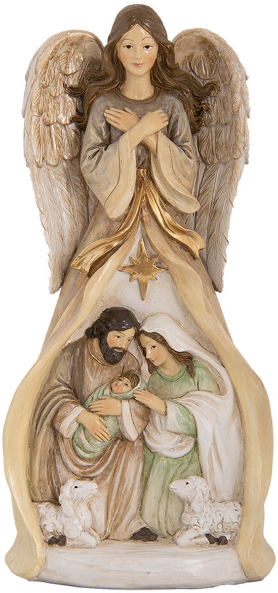 Clayre & Eef Decoratie Beeld Engel 15x12x30 cm Beige Kunststof
