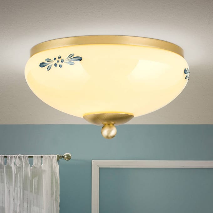 ORION Plafondlamp Landhaus messing crème blauw Ø21cm