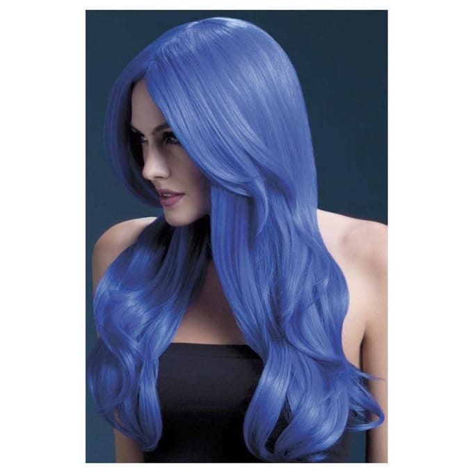Lange Gekrulde Pruik - Neon Blauw