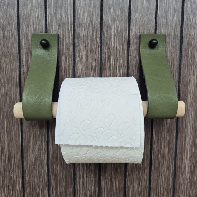 Leren toiletrol houder leger groen 4cm breed en 30cm lang
