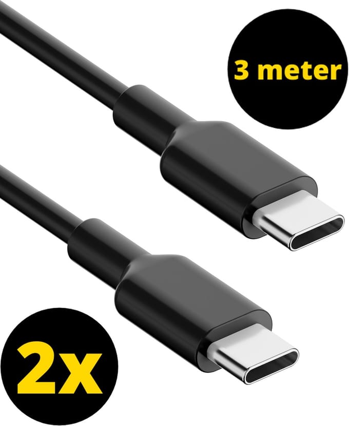 ThunderGold 2x USB C kabel 3 Meter 60W - USB C naar USB C - USB-C kabels - USB C kabel naar USB C - Oplaadkabel USB C - USBC kabel - Universeel