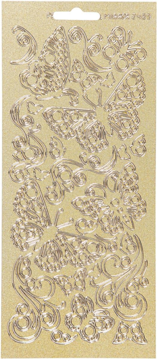 Stickers, vlinders, vel 10x23 cm, goud, 1 vel