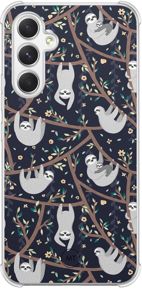 Hoesje (shockproof) geschikt voor Samsung Galaxy A54 - Luiaard print - Extra sterke case - TPU/polycarbonaat - Print - Blauw, Transparant