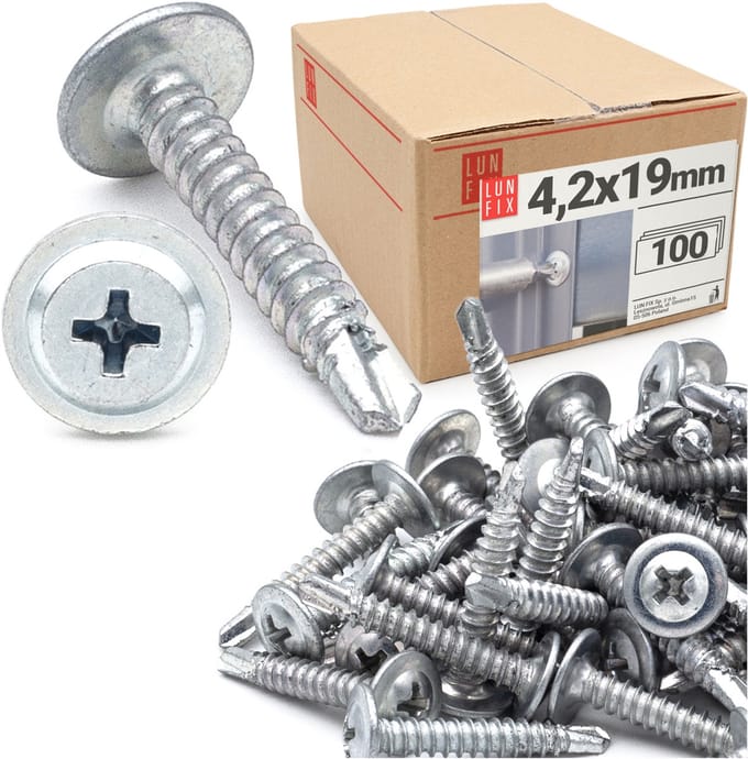LUN FIX - Bohrschrauben 4,2 x 19 mm - 100 stuks - Zelfborende - Metaal schroeven