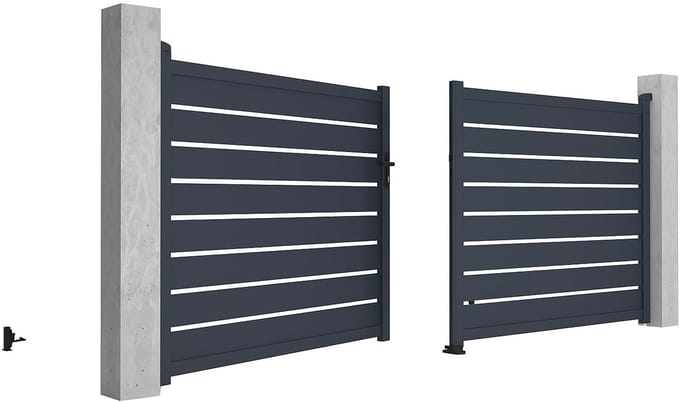 Vente-unique Elektrische opengewerkte aluminium draaipoort B397 x H165 cm, antraciet - PRIMO