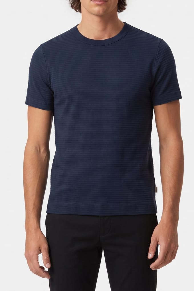 Calvin Klein Ss Textured Stripe Crew Dark Sapphire Taglia: L | Magliette basic Outlet | Uomo | Blu