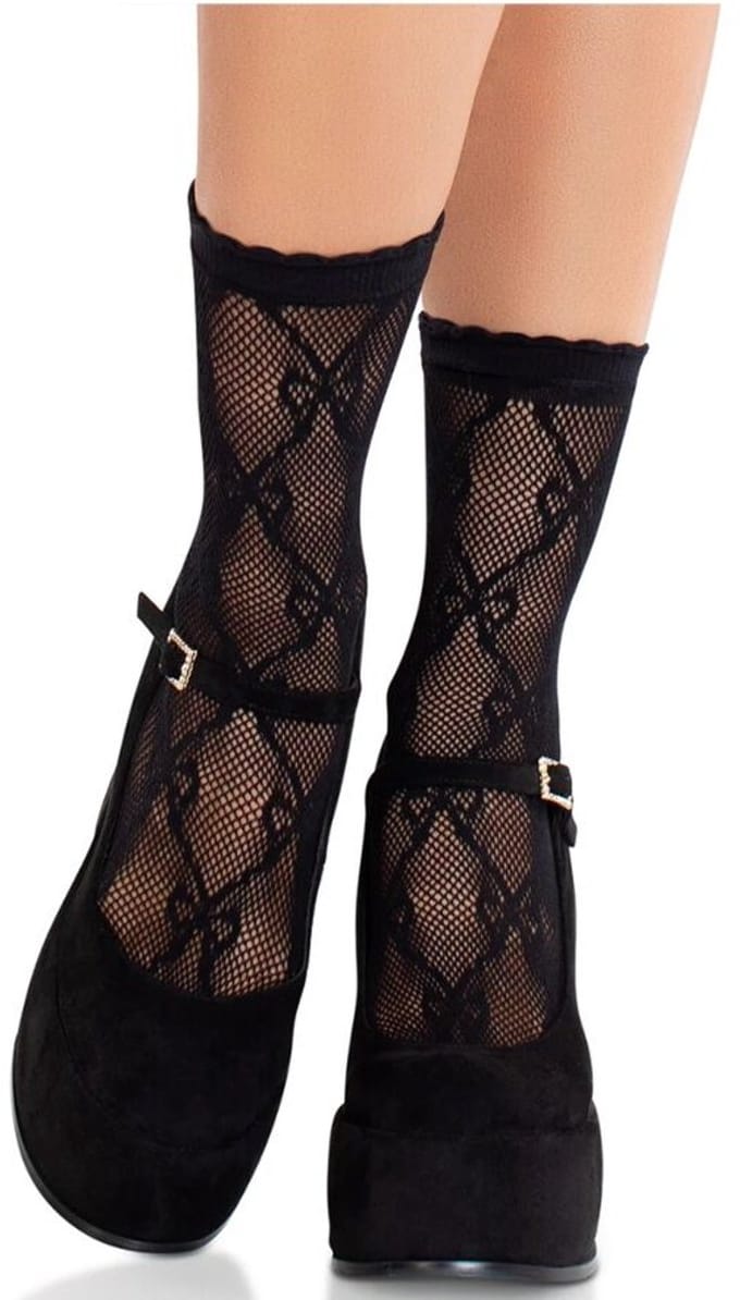 Leg Avenue - Bow Net Tights Enkelsokken - Zwart