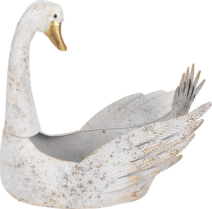 Clayre & Eef Planthouder Zwaan 44x26x43 cm Wit Metaal