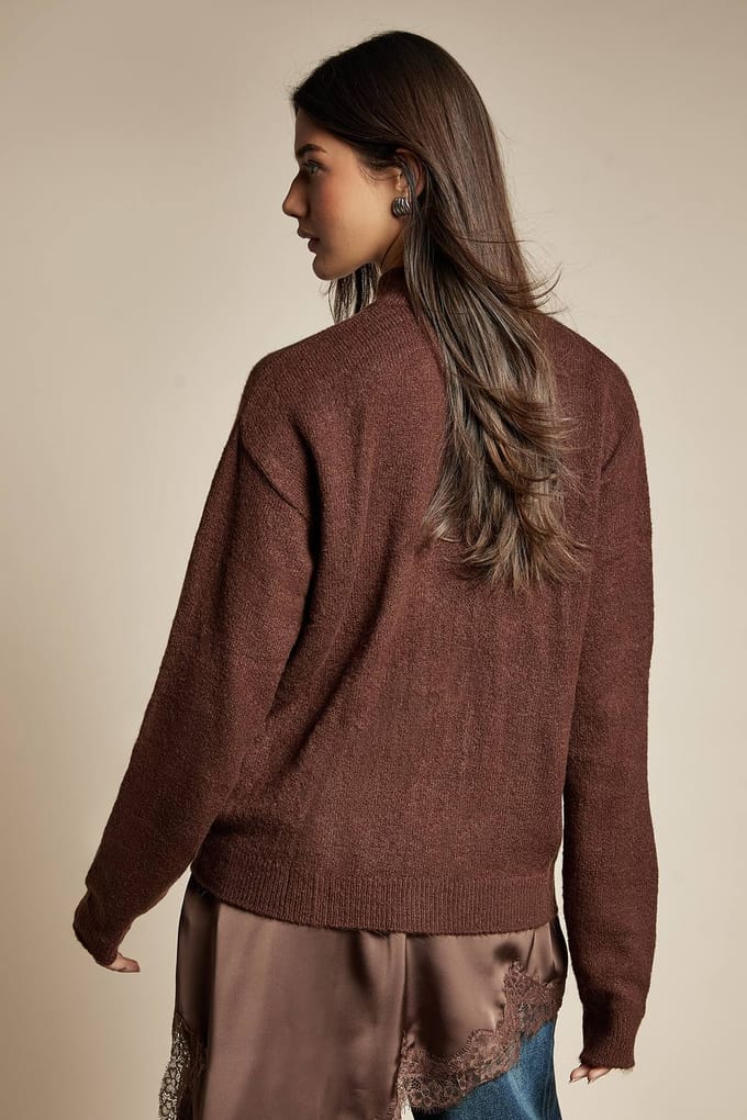 boohoo Dames Gebreide cardigan met hoge hals | Chocolate | Maat: Medium