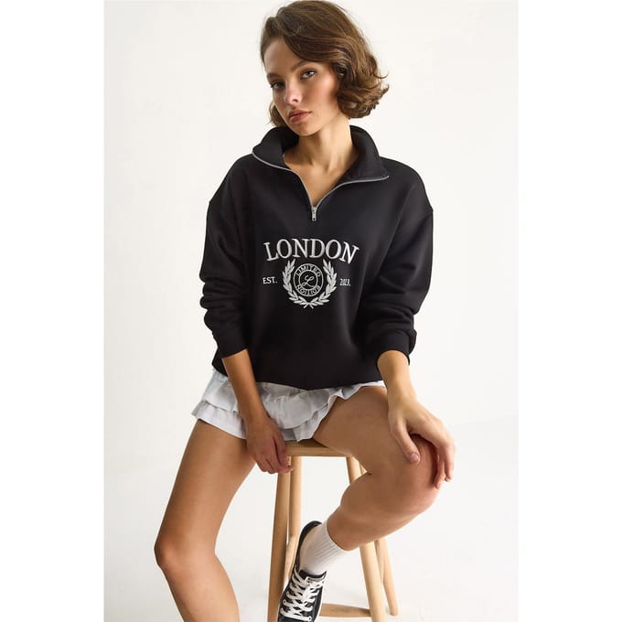 Ritskraag Bedrukt Relaxed Fit Sweatshirt