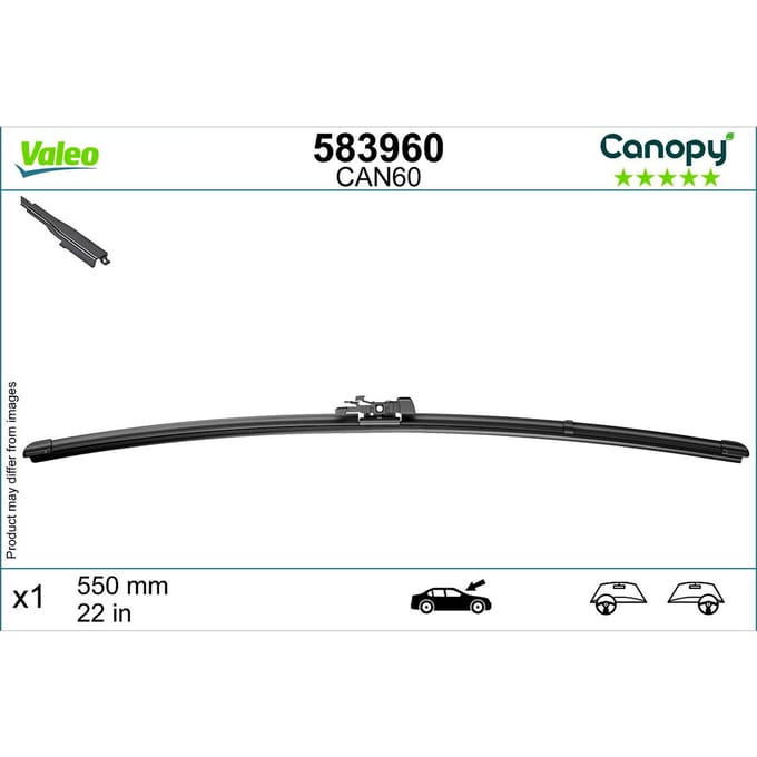 Wisserblad VALEO Canopy 583960, 550mm, Voor, 1 Stuk