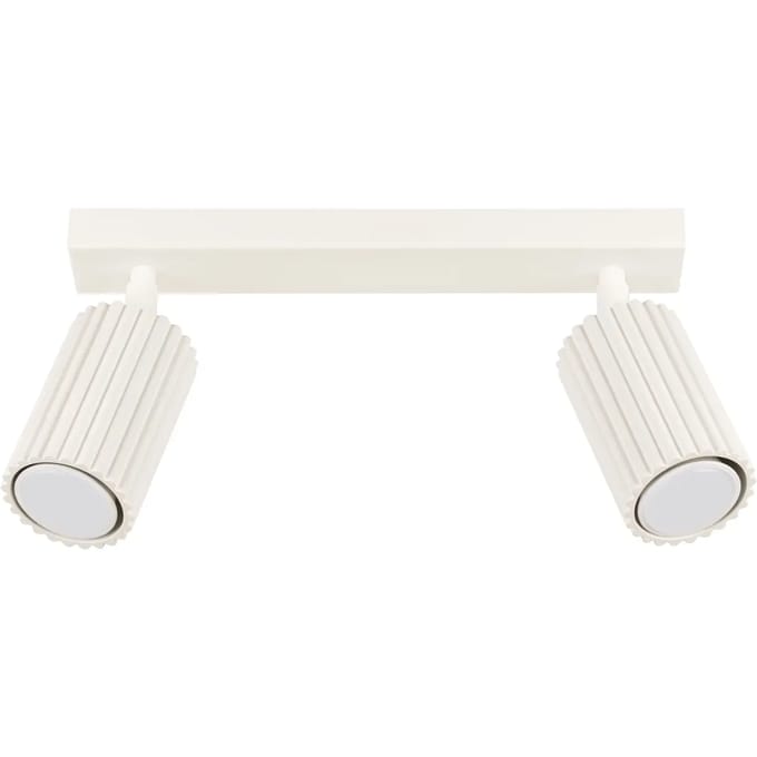 Plafondlamp KARBON 2 met geribbelde spots op een smalle balk - Sollux Lighting - IP20 - Beige aluminium behuizing - 30 x 6.5 x 16.5 cm - 2 x GU10 LED, exclusief lichtbron - 2 x 10 W - Minimalistische plafondlamp voor eetkamer, woonkamer en slaapkamer