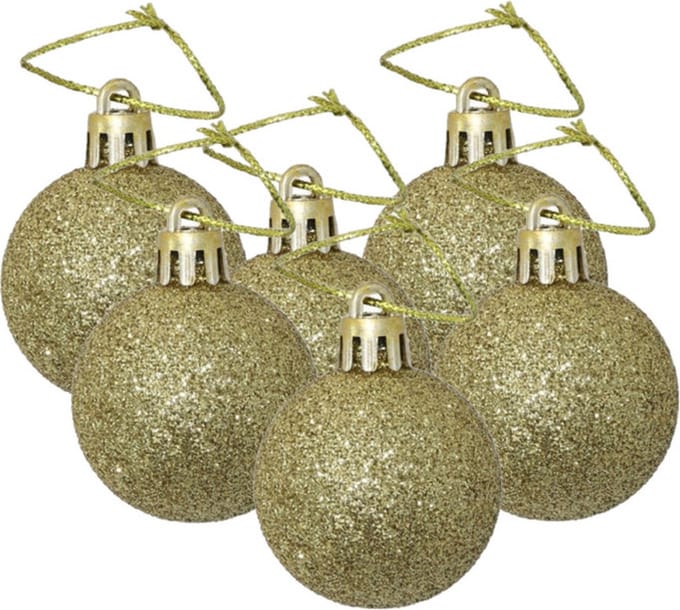 Kerstballen - 6x st - goud - glitters - 4 cm - kunststof - kerstversiering