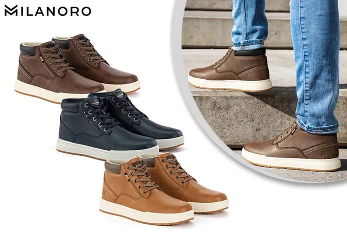 Milanoro - Comfortabele herensneakers met stevige profielzool - Cognac - Maat 43