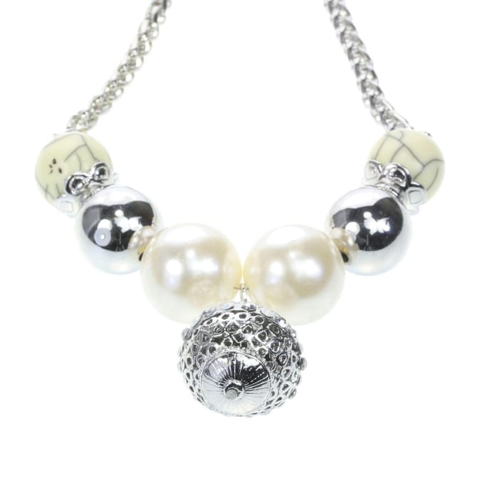 Behave - Ketting met grove parels en hanger met steentjes - 41,5 cm