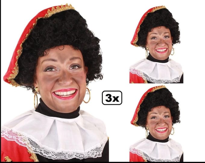 3x Roetveeg piet pruik met verstelbare kap - Pietenpruiken