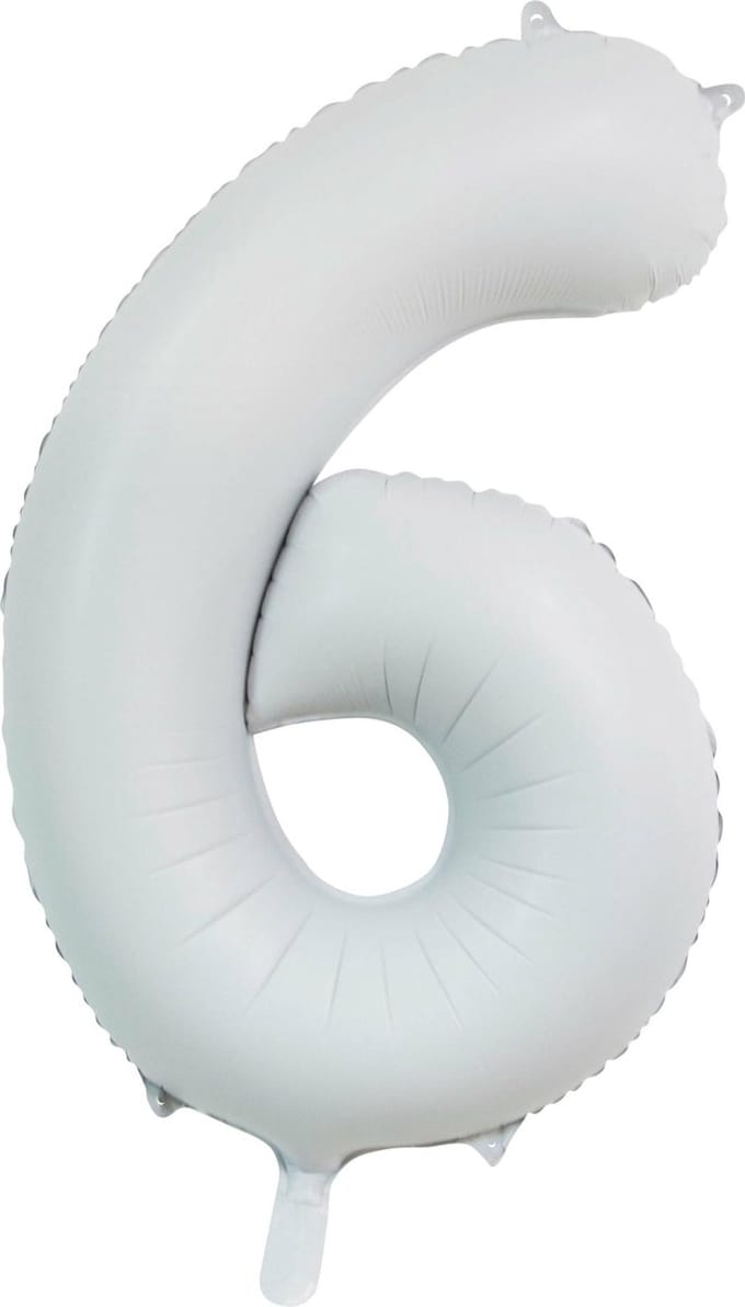 folieballon cijfer 6 mat wit metallic