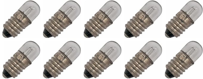 Signaallamp E10 30V 2W - 66 mAh - 10 stuks - T9 Gloeilamp Ø9mm - 23mm - 2500K - Dimbaar