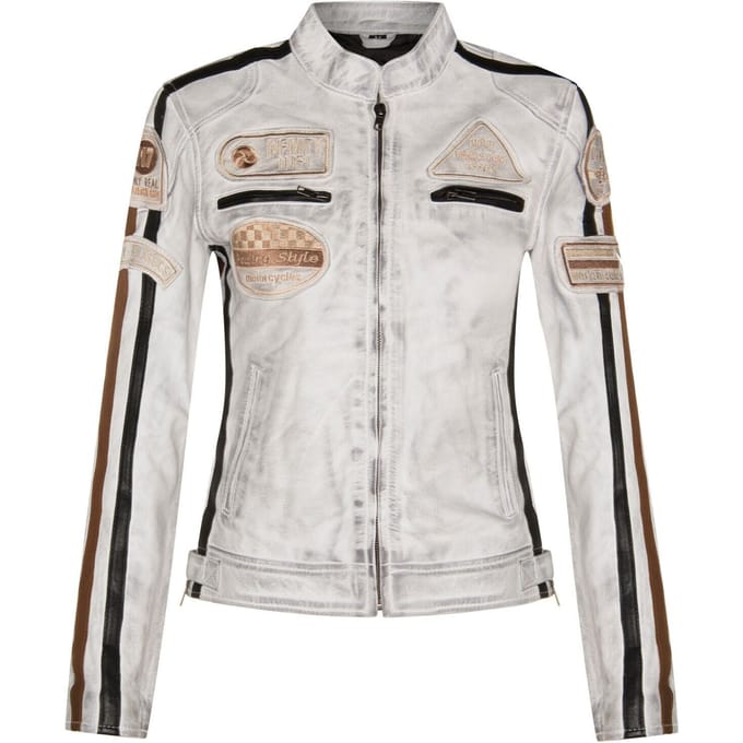 Dames lederen biker racebadges jas-Agadir