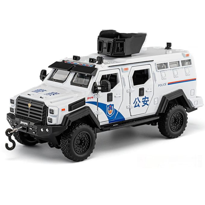 1:32 Dongfeng Mengshi Sabertooth Modèle Voiture de Police Jouets Métal Moulé sous Pression Véhicules Tout-Terrain Son Lumière Tirer en Arrière Pour Garçons Enfants Cadeaux