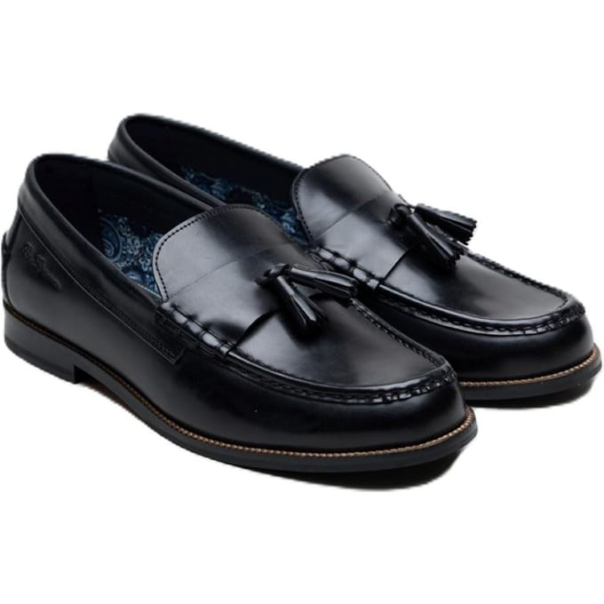 Ben Sherman Sid Brush Off Leren Zwarte Tassel Instappers voor Mannen