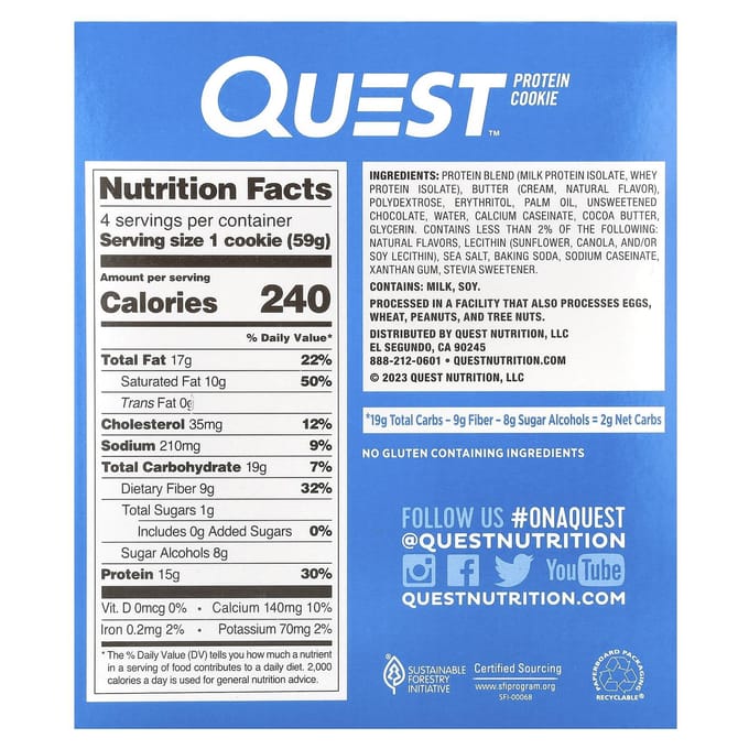 Quest Nutrition, Proteïne Koekjes, Chocolate Chip, 4 verpakkingen, 59 g (59 g) elk