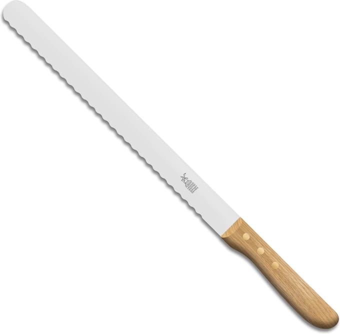 Robert Herder Brisketmes – Broodmes – RVS – met Golf – Lemmet 31,5 cm – Heft Eikenhout