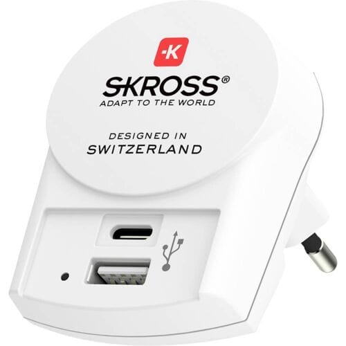 Skross 1.302524 Reisstekker SKROSS - Pro USB AC30PD White Retail inkl- EU 30W