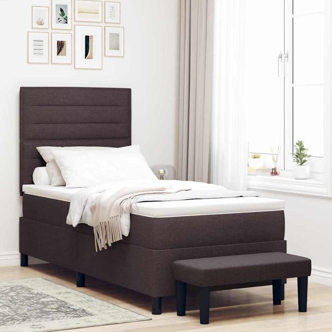 vidaXL - Boxspring - bed - met - hoofdeinde - Donkerbruin - 100 - x - 200 - cm - Stof