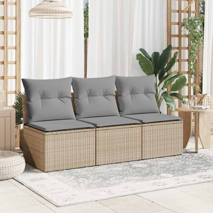 vidaXL - Tuinbank - 3-zits - met - kussens - poly - rattan - beige