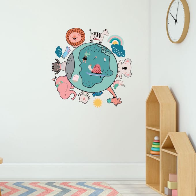 Muurstickers - Vrolijke dieren van de aarde - Transparante achtergrond - 100x100cm