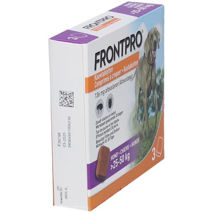 FRONTPRO Hond XL - 25 - 50 Kg - Kauwtabletten tegen Vlooien en Teken - 3 Tabletten
