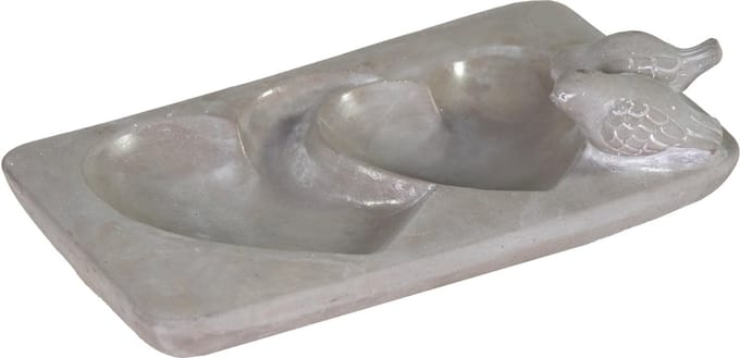 Mega Collections Vogelbad/voederschaal - hart - grijs - cement - 28 x 18 x 3 cm - drinkschaal voor tuinvogels