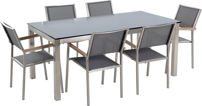 GROSSETO - Tuinset voor 6 - Zwart/Grijs - Veiligheidsglas