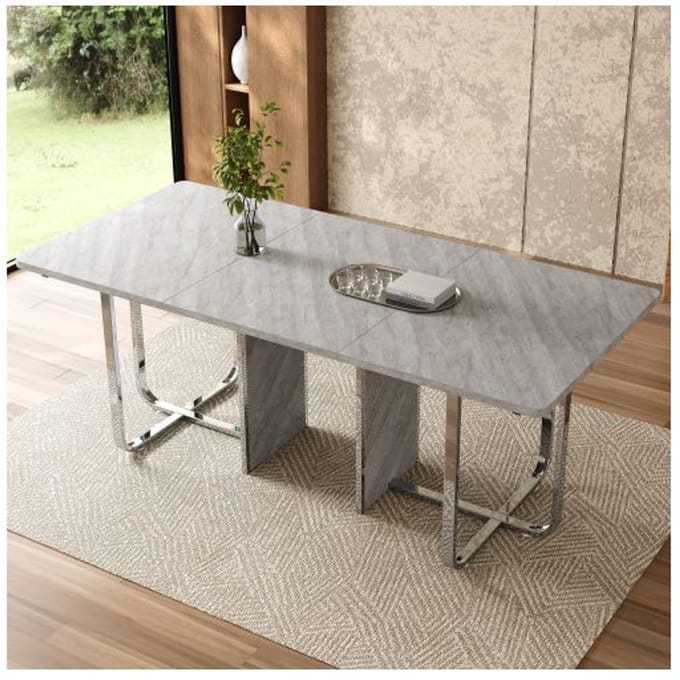 Eettafel - MUVOE - 180x80 cm - 6 personen - Grijs + Zilverkleurig - Modern design grijs