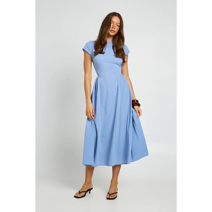 boohoo Dames Gestructureerde Volumeuse Rok Midaxi Jurk | Powder Blue | Maat: 16