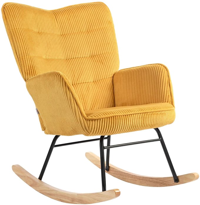 Sweiko Schommelstoel - Hoge rug - Beukenhout + Stalen frame - Corduroy - Geel