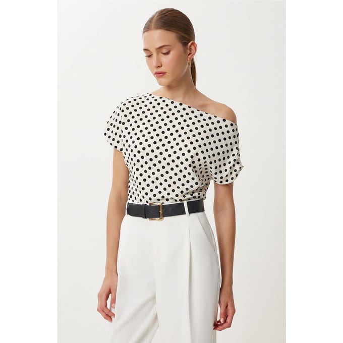Off-Shoulder Polkadot Poplin Blouse
