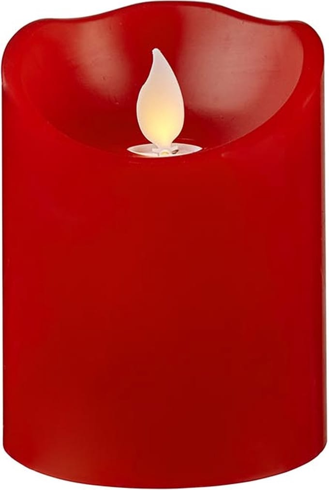 Star Trading Kaars M-Twinkle, zuilkaars, rood, LED, timer, warm geel, binnenkant, 10 cm