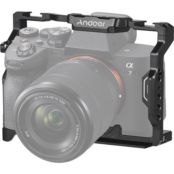 Andoer Camera Kooi Aluminium Legering Camera Video Kooi met Dubbele Koude Schoen Mount Talrijke 1/4 Inch zwart