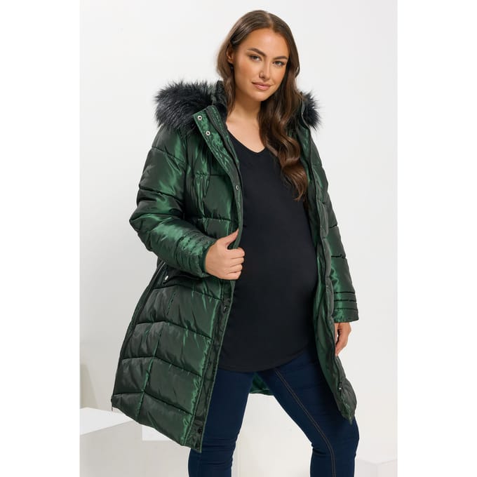 Bump It Up Maternity Groene Panelled Puffer Midi Jas Size 46