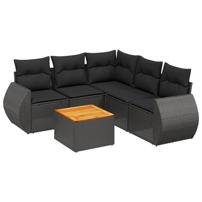vidaXL - 6-delige - Loungeset - met - kussens - poly - rattan - zwart