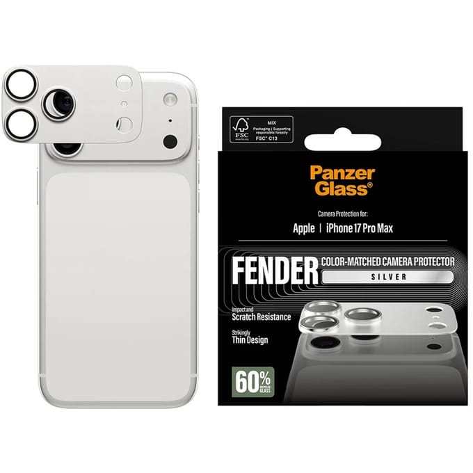 PanzerGlass Screenprotector geschikt voor Apple iPhone 17 Pro Max Aluminum | PanzerGlass FENDER Camera Protector - Case Friendly - Zilver