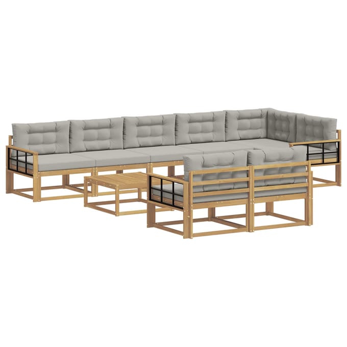 vidaXL - Buiten - bank - set - 9 - st - Wit - en - Lichtgrijs - Polyester