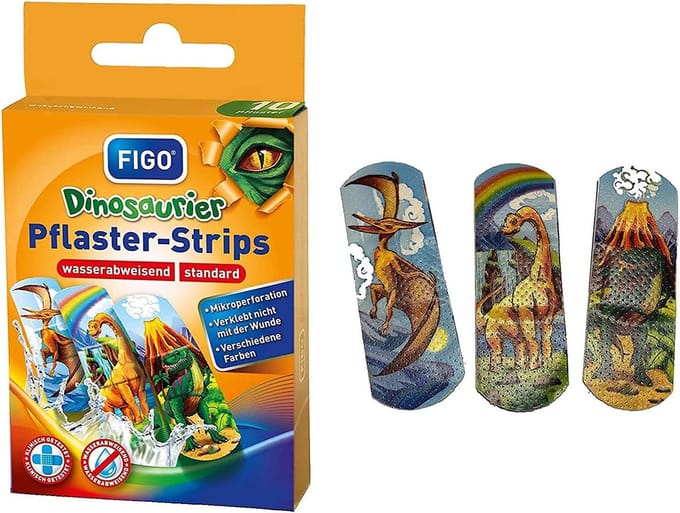 Figo Waterafstotende Kinderpleister - Strips - Dinosaurussen - 2 x 10 Stuks = 20 Stuks !!