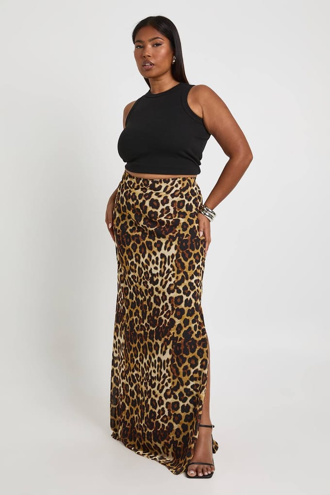 boohoo Dames Plus Leopardprint Geweven Maxi-Rok | Maat: 20
