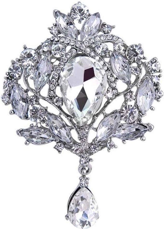 Fako Bijoux® - Broche - Diamond - Drop - XXL - 68x95mm - Zilverkleurig
