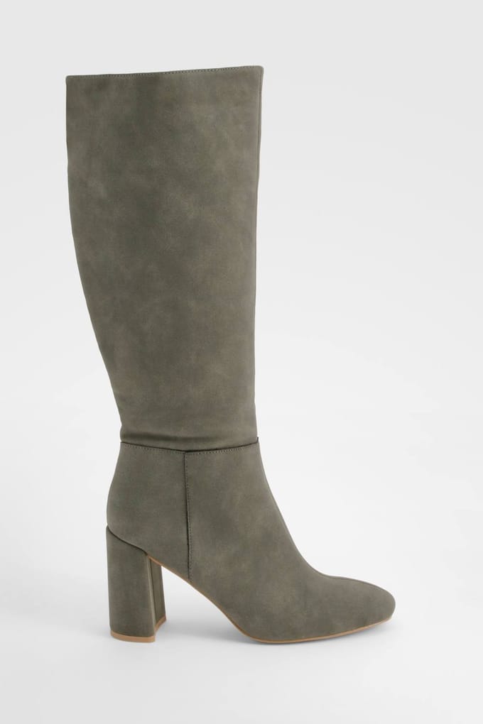 boohoo Dames Stacked Heeled Knee High Boot | Grey | Maat: 5